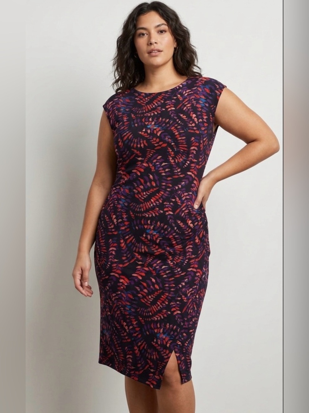Verse Stitch Fix Leaf Print Ruched Faux Wrap Midi Dress Made in USA - Size L